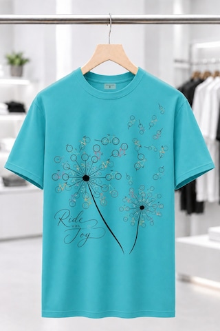 Bayloranzzo Ride With Joy %100 Pamuk Heavy Cotton Premium Kalite Kadın Tişört Su Yeşili