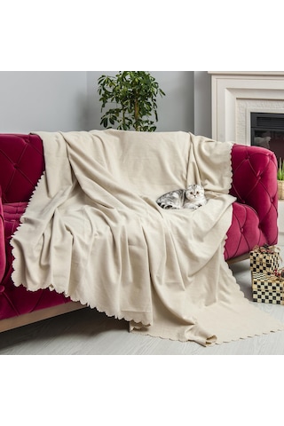 Kaymaz Koltuk Örtüsü Çift Taraflı Mikrofiber Şönil 175x350 Cm Xl- Krem Kedi Köpek Ve Çocuk Dostu krem