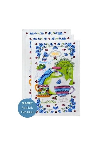 3lü Paket Baskılı Beyaz Mutfak Havlusu Modeli For You