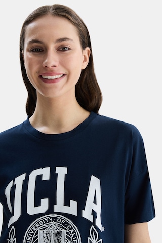 Avalon Lacivert Bisiklet Yaka Baskılı Oversize Kadın Tshirt Lacivert