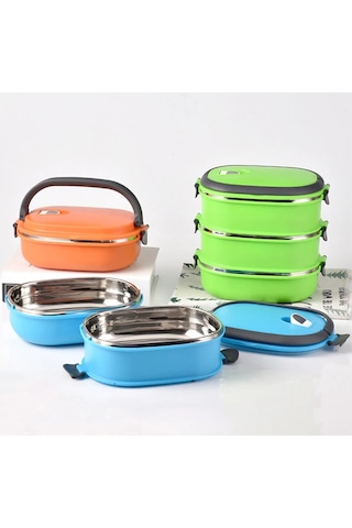 Oraway 1/2/3 Katman Dikdörtgen Paslanmaz Çelik Termal Öğle Yemeği Kutusu Gıda Saklama Kabı - Tek Katmanlı Turuncu Diğer
