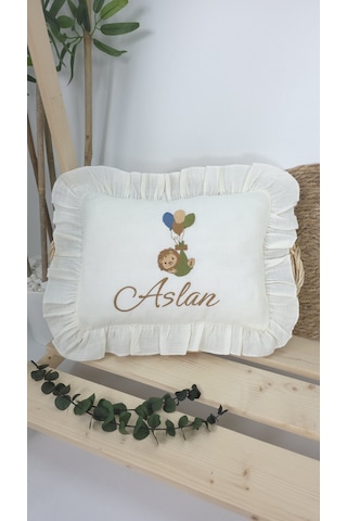 Gros Shop Müslin Yeni Doğan 4katlı Organik %100pamuk Kişiye Özgü Nakışlı Hastane Çıkış Seti-aslan Model Ekru