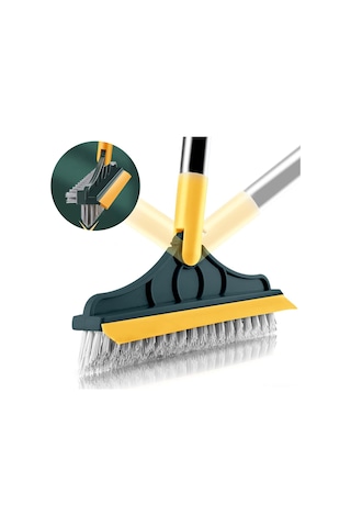 Neevoyu 3'ü 1 Arada Pp Zemin Fırçası - Sert Tüylerli + Silme Ucu İle Duvar, Duş, Mutfak Tekerlekli Temizlik Aracı Yeşil