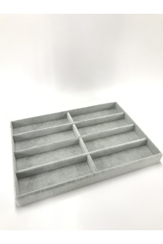 Süet kumaş kaplama 8 bölmeli gözlük standı-kutusu Gri