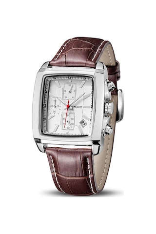 Geeksen Erkekler İçin Dörtgen Kadranlı, Işıklı, Zaman-tarih Gösteren, Su Geçirmez, Deri Kayışlı Klasik Spor Quartz Saat - Beyaz Çok Renkli