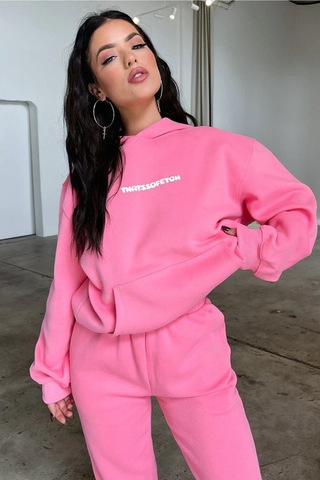 Pembe That So Fetch Eşofman Takımı - Baskılı Oversize Kapüşonlu Şardonlu Pembe