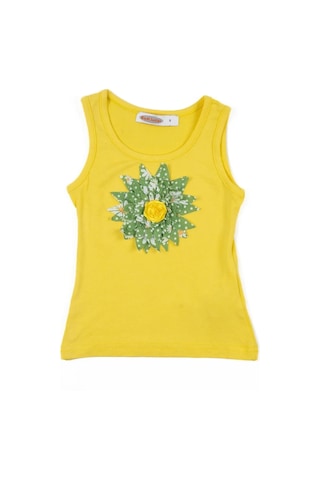 Kız Bebek Sarı Yeşil Çiçekli Askılı Yazlık Tişört Sarı