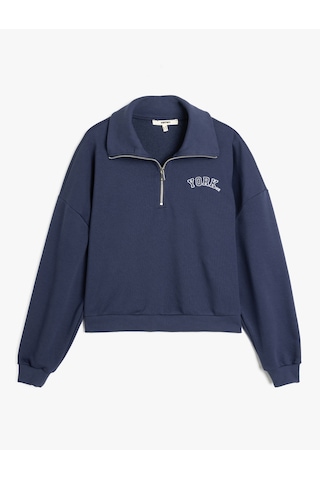 Koton Üç İplik Uzun Kollu Dik Yaka Yarım Fermuarlı Sweatshirt Lacivert 5sak10175ek Lacivert
