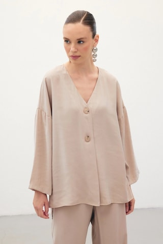 Sateen Düğmeli Kimono - Taş Taş