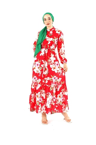 Fatma Sezen Çiçekli Saten Elbise Beyaz