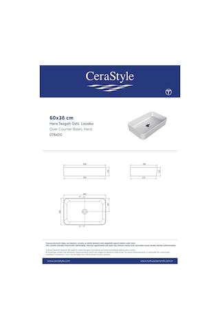 Turkuaz Cerastyle Hera Tezgahüstü Mat Siyah Lavabo 60 38 Cm