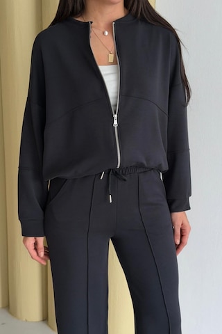 Balenbi Kadın Oversize Fermuarlı Modal Spor Takım Wide Leg Bol Paça 1194 - Form Serisi Siyah