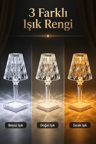 Prizma Kristal Led Masa Lambası 3 Renk Işıklı Dekoratif Aydınlatma 8381888