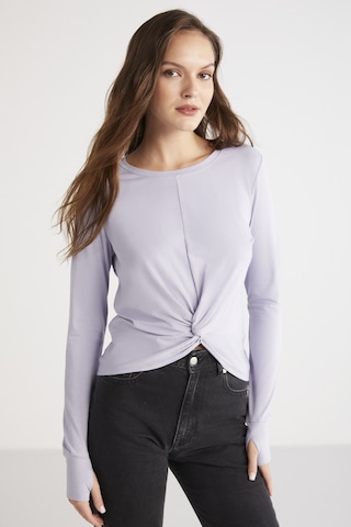 Ethıquet Genesıs Kadın Slim Fit Dar Kesim Önü Nervürlü Drape Detaylı Yuvarlak Yaka Crop Lila Bluz