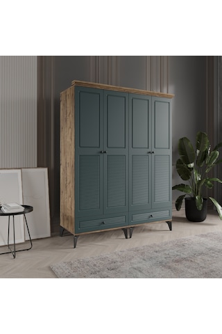 Beenal Nisa 4 Kapaklı Gardırop Dolap 160cm Atlantik Çam-yeşil
