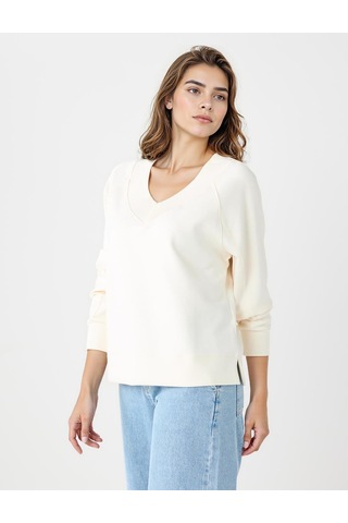 Jimmy Key Jimmy Key Ekru Uzun Kollu V Yaka Örme Modal Sweatshirt 5ww235785114