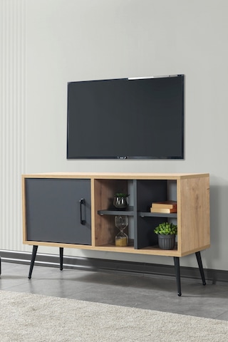 3109 Şile Metal Ayaklı Metal Kulplu 100 Cm Tv Ünitesi - Antrasit Safir Antrasit - Beyaz