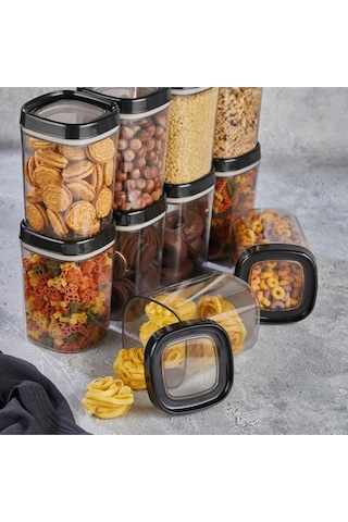 Ceronni Bonny Erzak Saklama Kabı 12li Set 1,8 Lt 1 Lt 600 Ml Siyah Siyah