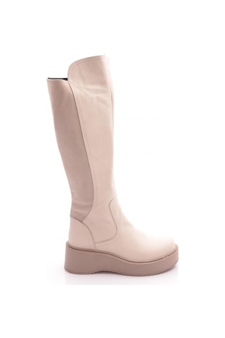 Dgn 22535-22k Kadin Kalin Taban Fermuarli Knee High Çizme Beyaz Kırık