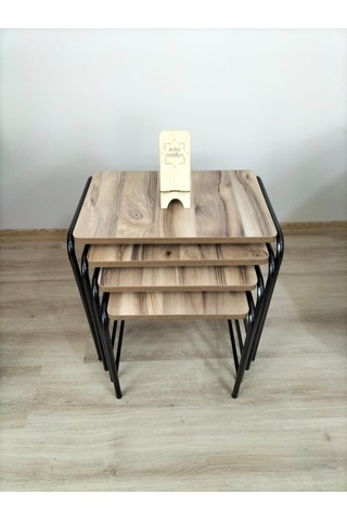 Evko Mobilya Buket Sehpa, 4'lü Zigon Sehpa, Dörtlü, Siyah-a.ceviz