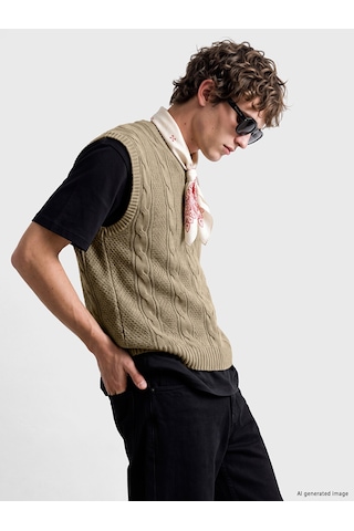 LC Waikiki Lc Waıkıkı Beyaz Loose Fit V Yaka Erkek Triko Süveter