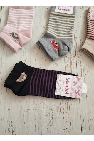 Efemicgiyimstore Tedy Çizgili Desenli Bayan Patik Çorap 12'li Paket Çok Renkli