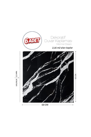 60x60 Cm Kendinden Yapışkanlı Duvar,banyo,tezgah Arası Siyah Mermer-6 Adet 1089-60-6