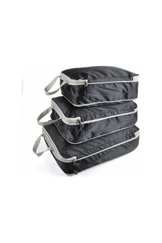 Jeemson Siyah Seyahat Sıkıştırma Kutuları 3 Adet - 50% Daha Fazla Yer Kazandırır, Dayanıklı Nilon, Çok Amaçlı, Suya Dayanıklı
