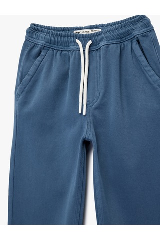 Koton Pamuklu Beli Bağcıklı Cepli Rahat Kesim Denim Pantolon Mavi 6skb40016td Mavi