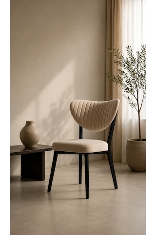 Teknor 4 Adet Elma Sandalye Modern Kadife Kapitone Sırtlı Mutfak Yemek Odası Balkon Kafe Sandalyesi 85 Cm Krem