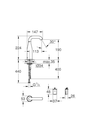 Grohe Essence E Fotoselli Lavabo Bataryası Tek Su Girişli Pilli