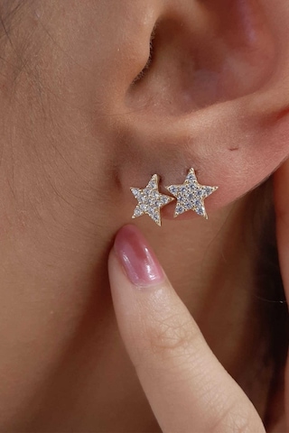 Fiyonk Kuyumculuk 14 Ayar Altın Swarovski Taşlı Büyük Yıldız Küpe 001