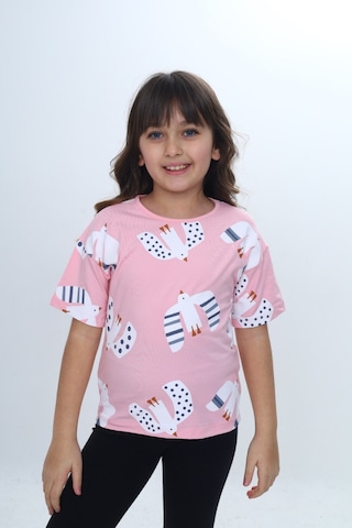Toontoy Kids Toontoy Kız Çocuk Kuş Pano Baskılı Tişört Pembe