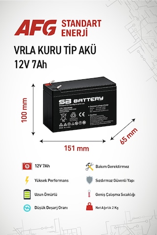 8 Adet Sb Battery 12v 7ah Bakımsız Kuru Akü