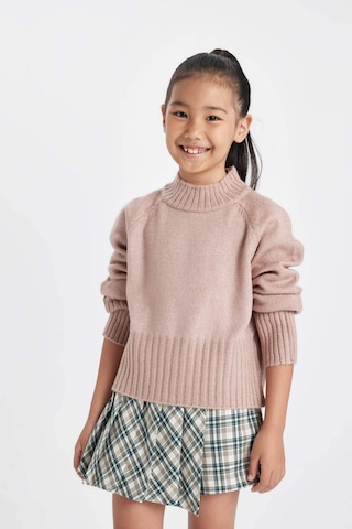 Defacto Kız Çocuk Bej Standart Fit Bisiklet Yaka Triko Kazak C9553A824AUBG384 Bej