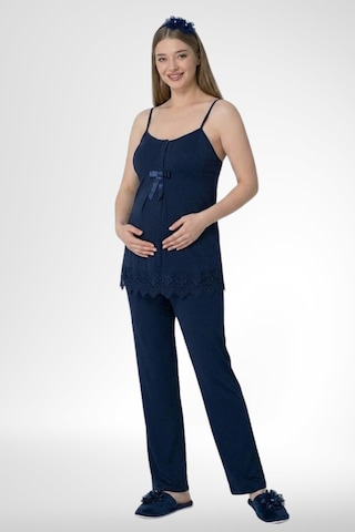 Mecit Pijama Mecit 6405 Lacivert Sabahlıklı Lohusa Pijama Takımı