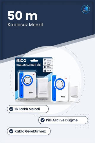 Kapı Zili Kablosuz Pilli Melodi 50 M Menzil Ev Ofis İşyeri Dükkân