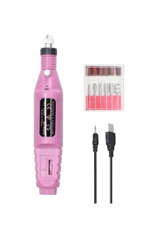 Geeroyoo Usb Şarjlı Taşınabilir Mini El Taşlama Makinesi, 6 Uçlu Ayarlanabilir Hız, Tırnak Bakımı Ve Ev Kullanımı İçin - Pembe