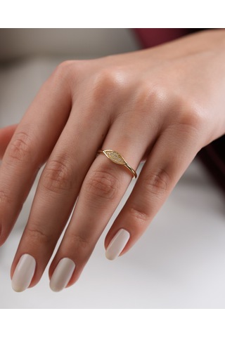 Debora Jewelry 14 Ayar Altın Yaprak Desenli Taşlı Model Yüzük