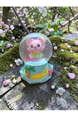 -9cm-6cm Işıklı Pembe Renk Stitch Kar Küre 9x6