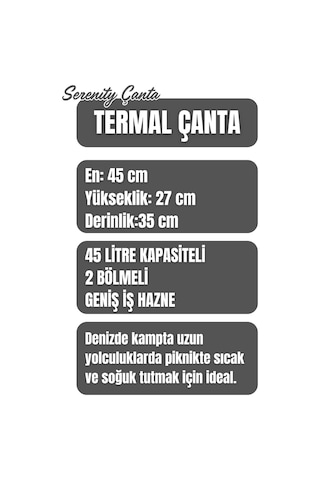 45 Lt. Termal Kamp Ve Piknik Yemek Taşıma Çantası, Soğutucu Buzluk Çanta Gri