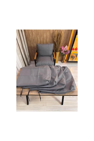 Outdoor Kumaş,bahçe Minderi,balkon Minderi,koruyucu Kılıf , 2-1-1 Takıma Uygun 4 Adet Pofuduk Model ,minder Kılıfı Gri
