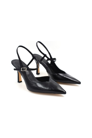 Beyaz London Kapalı Burun Topuklu Kadın Ayakkabı Siyah Siyah