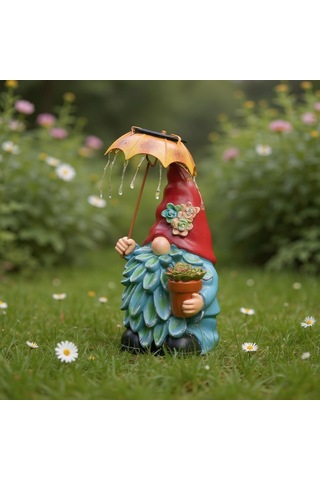 Bahçe Gnome Dekor Güneş Işıkları, Güneş Elf Holding Şemsiye Bahçe Figürleri Dış Mekan Dekoratif, Solar Yard Çok Renkli