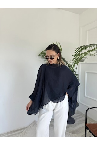 Keymoda Kadın Uçuşan Pelerin Bluz Koyu Lacivert