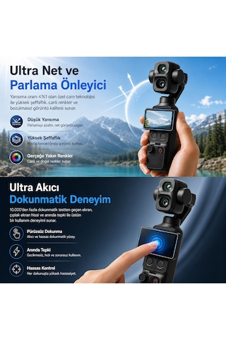 Teknoroket Djı Osmo Pocket 4p Uyumlu Temperli Cam Ekran Ve Lens Koruyucu Seti 9h 3 Parça Şeffaf