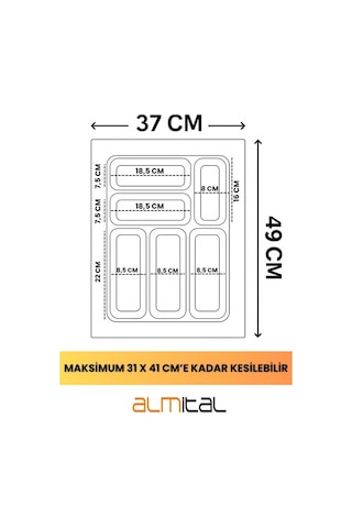 37x49 Cm 6 Gözlü Beyaz Çekmece Içi Mikro Kabartma Desenli Kaşıklık 35 40 Cm'e Kadar Kesebilirsiniz Beyaz