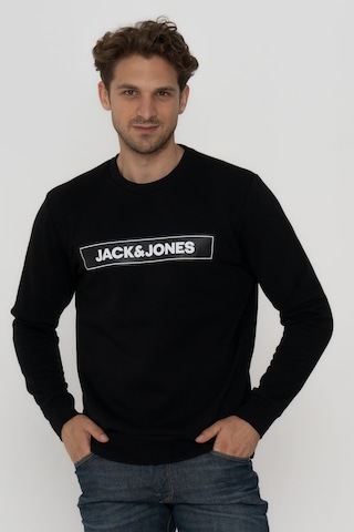 Jack & Jones Erkek Gögüs Logo Baskili Sweatshirt - Minder 12193076 Black Siyah