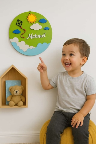 Çocuk Odası Kapı veya Duvar Süsü Kişiye Özel İsim Yazılı No:1001 Yeşil