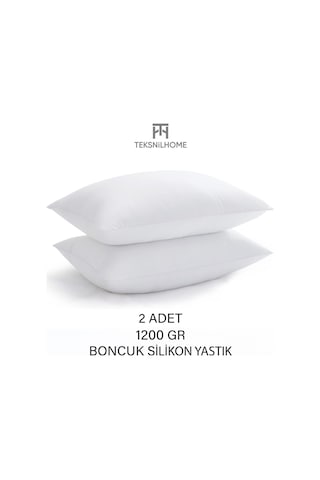 2 Adet Boncuk Silikon Yastık 1200 Gram Antialerjik 50x70 Cm Premıuım Yastık Beyaz